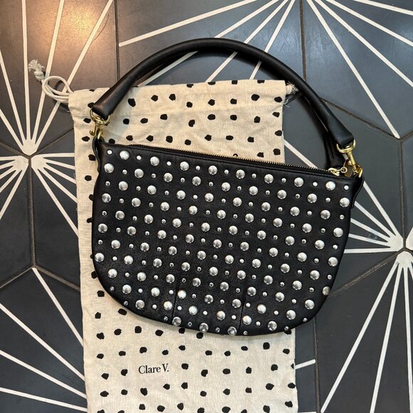 Like New Clare V Studded Petite Moyen Messenger Bag in Black - Picture 8 of 9